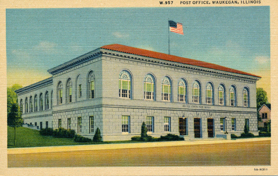 Waukegan, Illinois Post Office Post Card