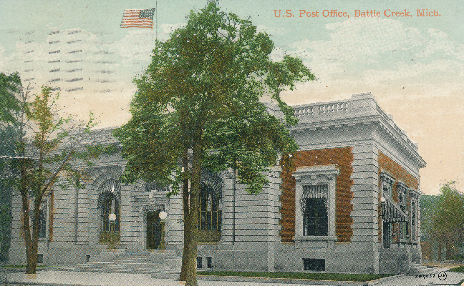 Battle Creek, Michigan Post Office Post Card