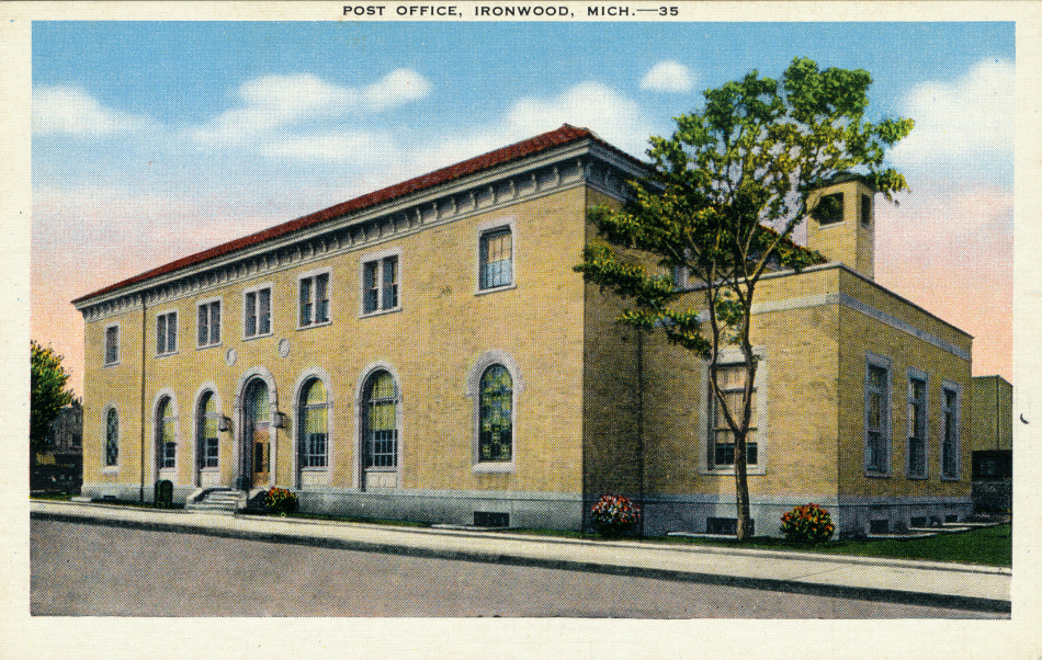 Ironwood, Michigan Post Office Post Card