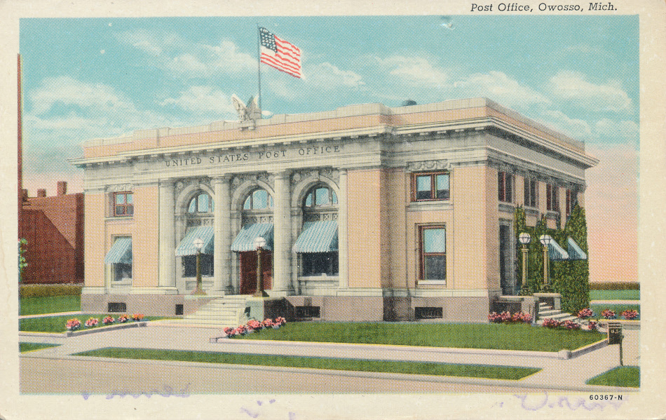 Owosso, Michigan Post Office Post Card