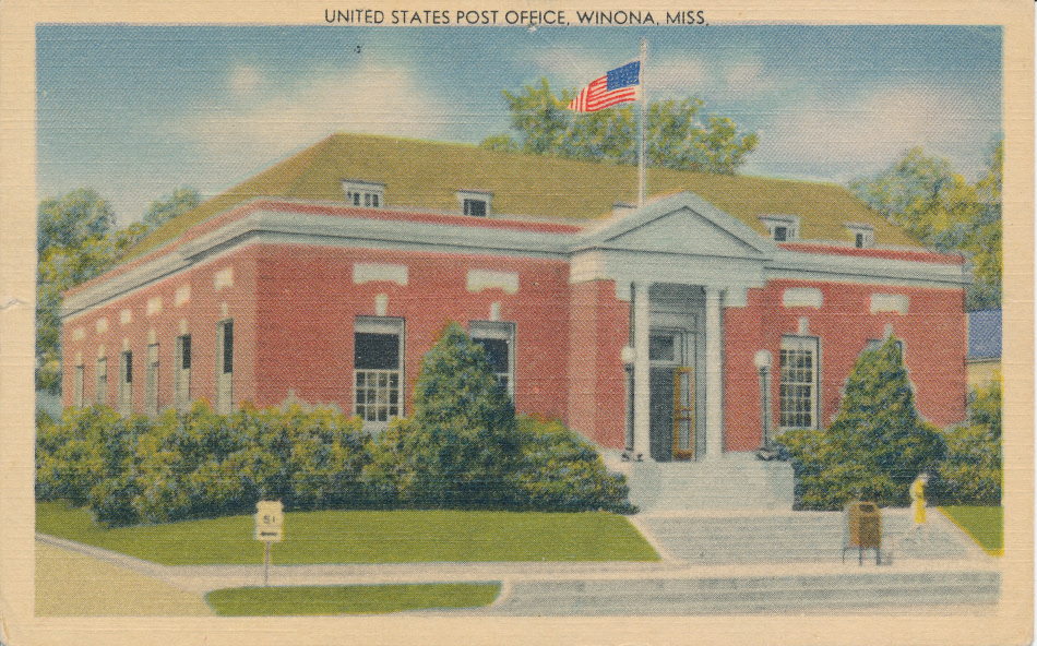 Winona, Mississippi Post Office Post Card