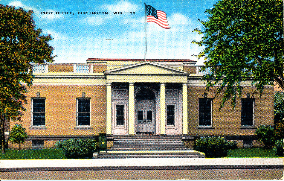 Burlington, Wisconsin Post Office Post Card
